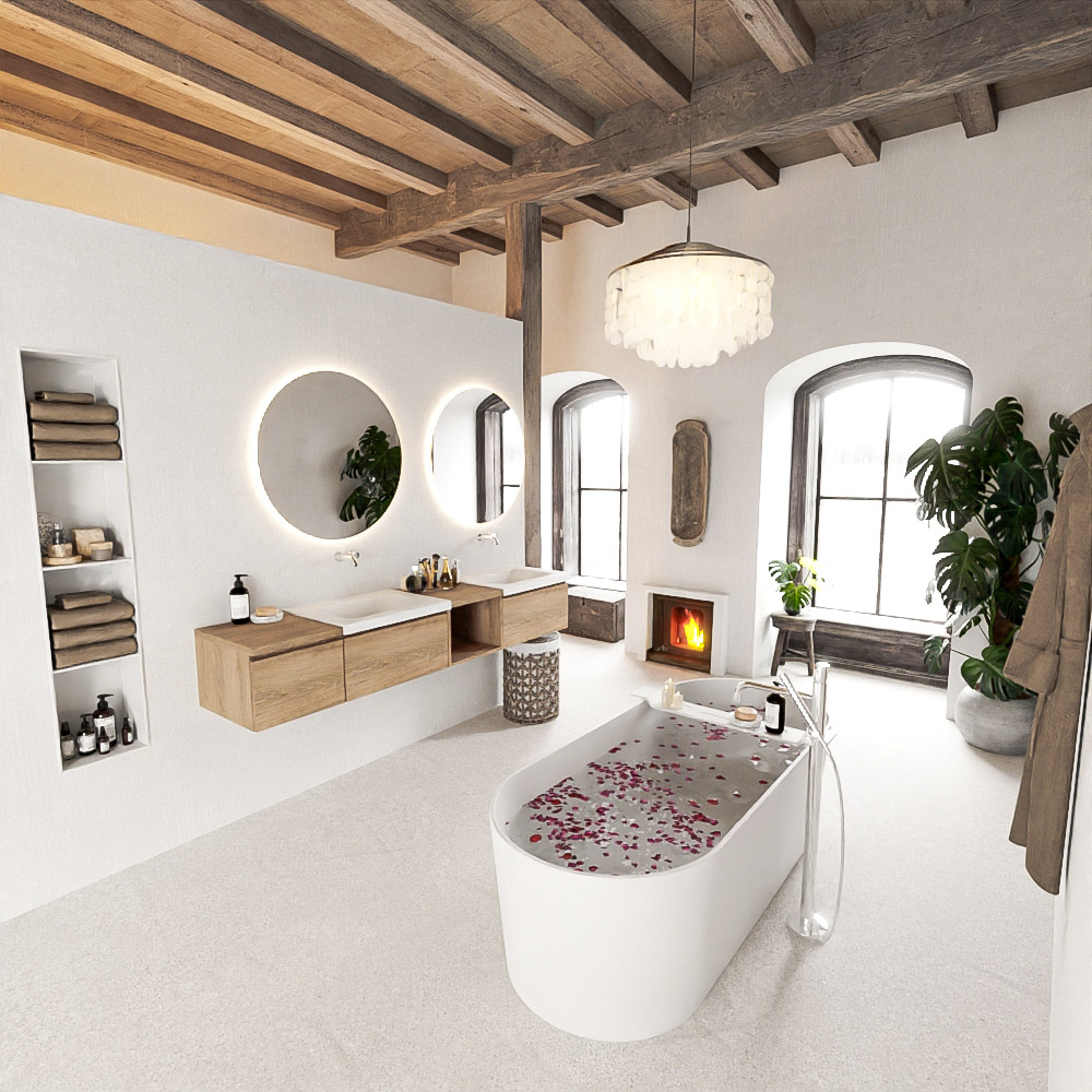 MONDIAZ BUKLA 200cm mueble de baño con módulo abierto 40 derecho Washed Oak 3 cajones. Lavabo CLOUD duble sin orificios color Talc 2 MONDIAZ BUKLA 200cm mueble de baño con módulo abierto 40 derecho Washed Oak 3 cajones. Lavabo CLOUD duble sin orificios color Talc - Imagen 2
