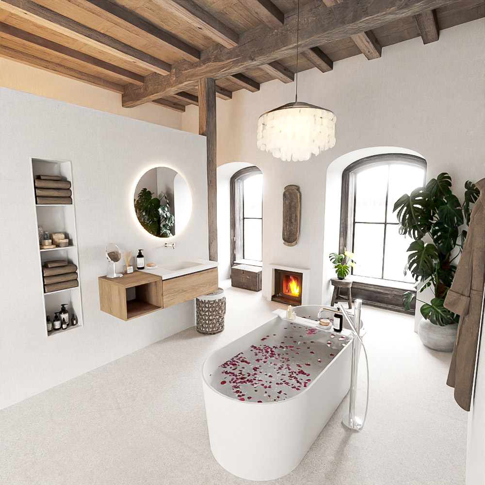 MONDIAZ BUKLA 120cm mueble de baño con módulo abierto 40 Washed Oak 1 cajón. Lavabo CLOUD derecho sin orificios color Talc 2 MONDIAZ BUKLA 120cm mueble de baño con módulo abierto 40 Washed Oak 1 cajón. Lavabo CLOUD derecho sin orificios color Talc - Imagen 2