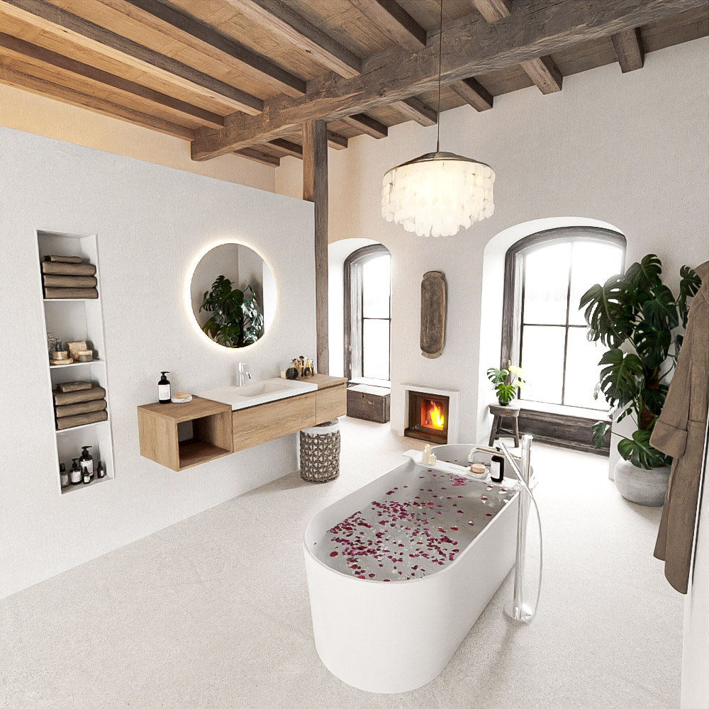 MONDIAZ BUKLA 160cm mueble de baño con módulo abierto 40 izquierda Washed Oak 2 cajones. Lavabo CLOUD centro 1 orificio color Talc 2 MONDIAZ BUKLA 160cm mueble de baño con módulo abierto 40 izquierda Washed Oak 2 cajones. Lavabo CLOUD centro 1 orificio color Talc - Imagen 2