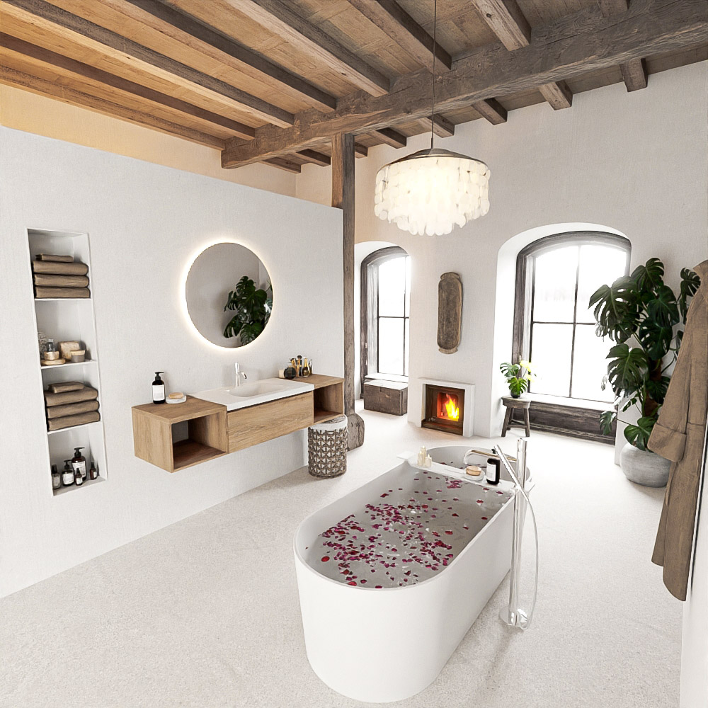 MONDIAZ BUKLA 160cm mueble de baño con módulo abierto 40 izquierda + derecho Washed Oak 1 cajón. Lavabo CLOUD centro 1 orificio color Talc 2 MONDIAZ BUKLA 160cm mueble de baño con módulo abierto 40 izquierda + derecho Washed Oak 1 cajón. Lavabo CLOUD centro 1 orificio color Talc - Imagen 2