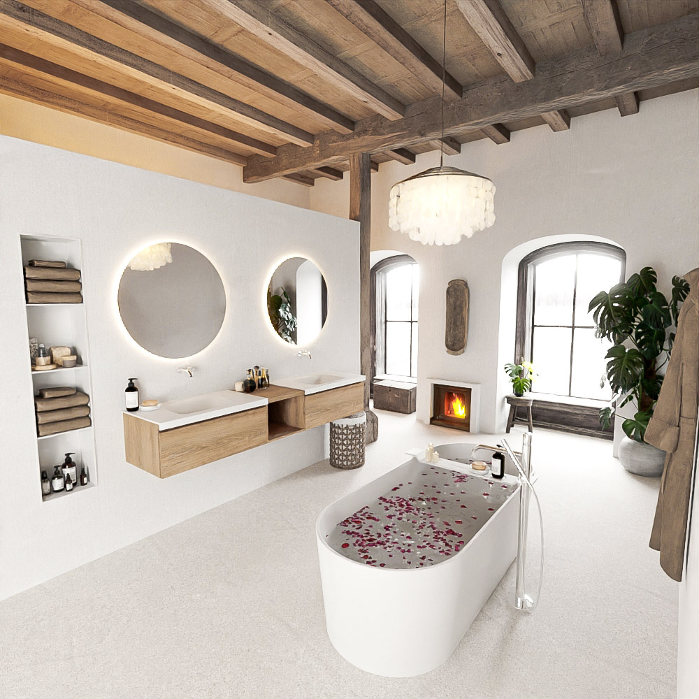 MONDIAZ BUKLA 200cm mueble de baño con módulo abierto 40 Washed Oak 2 cajones. Lavabo CLOUD duble sin orificios color Talc 2 MONDIAZ BUKLA 200cm mueble de baño con módulo abierto 40 Washed Oak 2 cajones. Lavabo CLOUD duble sin orificios color Talc - Imagen 2