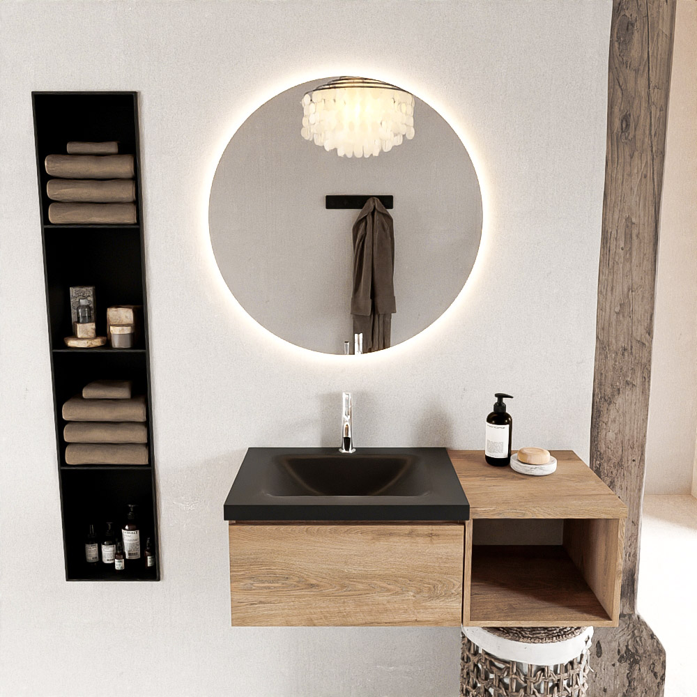 MONDIAZ BUKLA 100cm mueble de baño con módulo abierto 40 Washed Oak 1 cajón. Lavabo CLOUD izquierda 1 orificio color Urban 3 MONDIAZ BUKLA 100cm mueble de baño con módulo abierto 40 Washed Oak 1 cajón. Lavabo CLOUD izquierda 1 orificio color Urban - Imagen 3
