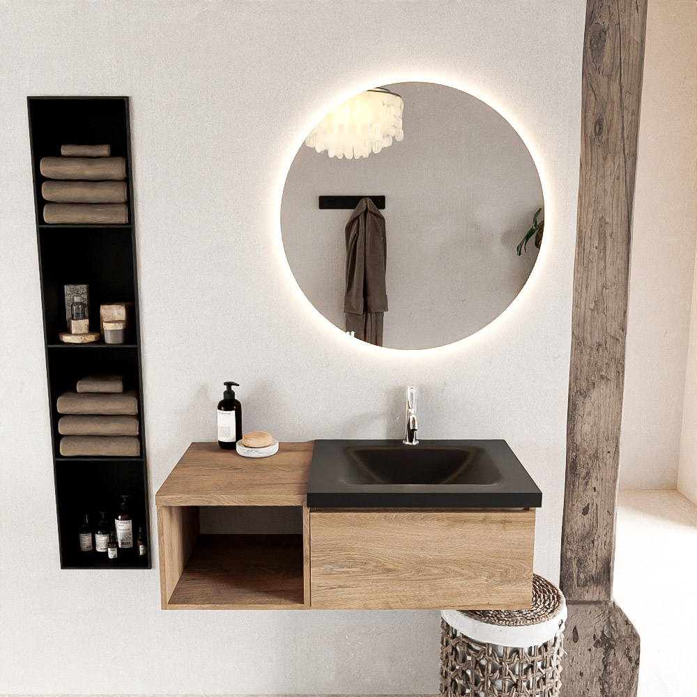 MONDIAZ BUKLA 100cm mueble de baño con módulo abierto 40 Washed Oak 1 cajón. Lavabo CLOUD derecho 1 orificio color Urban 3 MONDIAZ BUKLA 100cm mueble de baño con módulo abierto 40 Washed Oak 1 cajón. Lavabo CLOUD derecho 1 orificio color Urban - Imagen 3