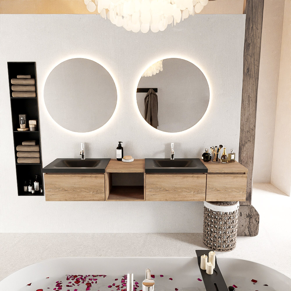 MONDIAZ BUKLA 200cm mueble de baño con módulo abierto 40 izquierda Washed Oak 3 cajones. Lavabo CLOUD duble 2 orificios color Urban 3 MONDIAZ BUKLA 200cm mueble de baño con módulo abierto 40 izquierda Washed Oak 3 cajones. Lavabo CLOUD duble 2 orificios color Urban - Imagen 3