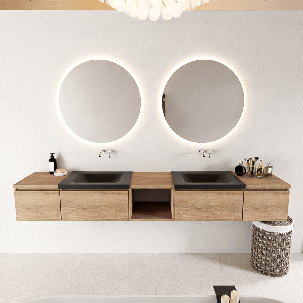 MONDIAZ BUKLA 240cm mueble de baño con módulo abierto 40 centro Washed Oak 4 cajones. Lavabo CLOUD duble sin orificios color Urban 3 MONDIAZ BUKLA 240cm mueble de baño con módulo abierto 40 centro Washed Oak 4 cajones. Lavabo CLOUD duble sin orificios color Urban - Imagen 3