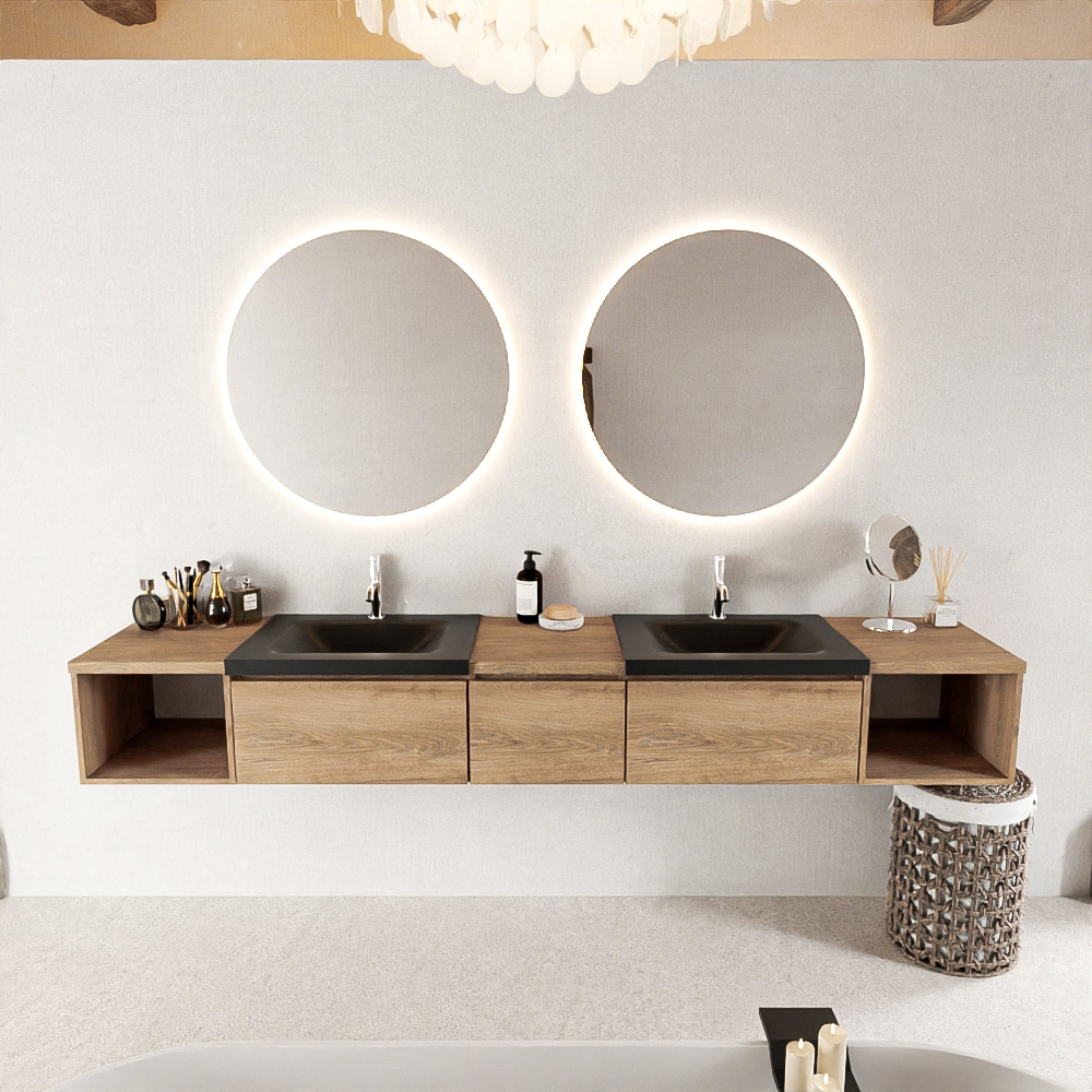 MONDIAZ BUKLA 240cm mueble de baño con módulo abierto 40 izquierda + derecho Washed Oak 3 cajones. Lavabo CLOUD duble 2 orificios color Urban 3 MONDIAZ BUKLA 240cm mueble de baño con módulo abierto 40 izquierda + derecho Washed Oak 3 cajones. Lavabo CLOUD duble 2 orificios color Urban - Imagen 3