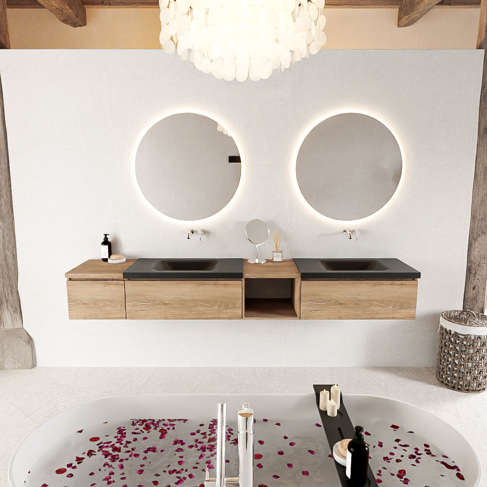MONDIAZ BUKLA 240cm mueble de baño con módulo abierto 40 derecho Washed Oak 3 cajones. Lavabo CLOUD duble sin orificios color Urban 3 MONDIAZ BUKLA 240cm mueble de baño con módulo abierto 40 derecho Washed Oak 3 cajones. Lavabo CLOUD duble sin orificios color Urban - Imagen 3