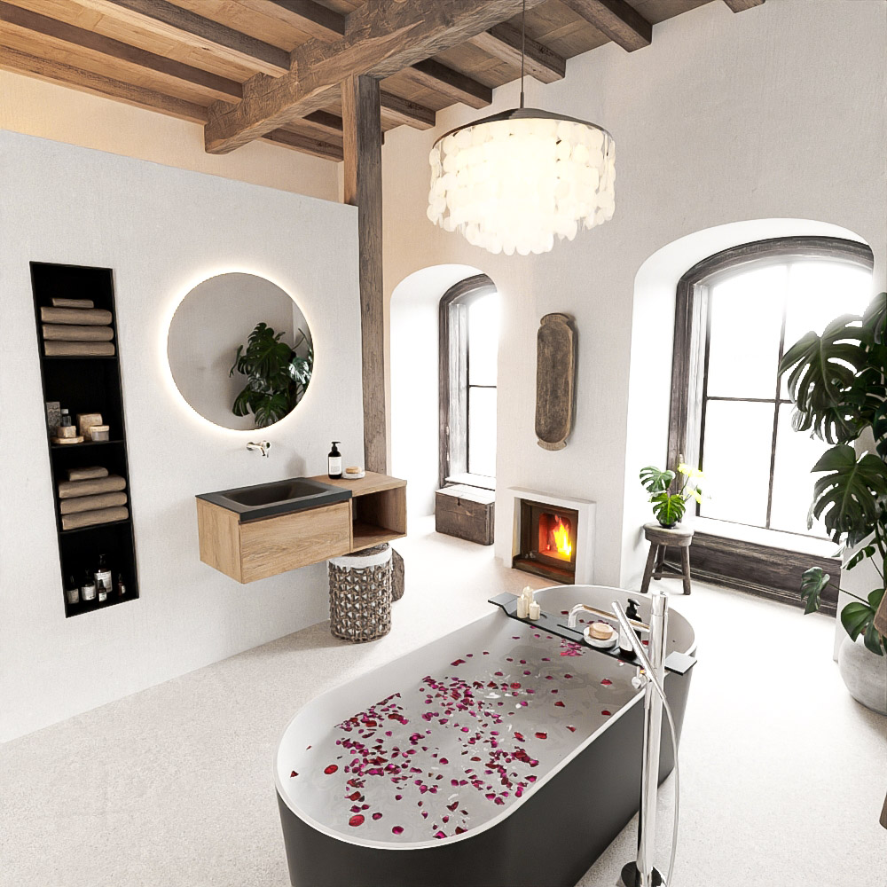 MONDIAZ BUKLA 100cm mueble de baño con módulo abierto 40 Washed Oak 1 cajón. Lavabo CLOUD izquierda sin orificios color Urban 2 MONDIAZ BUKLA 100cm mueble de baño con módulo abierto 40 Washed Oak 1 cajón. Lavabo CLOUD izquierda sin orificios color Urban - Imagen 2