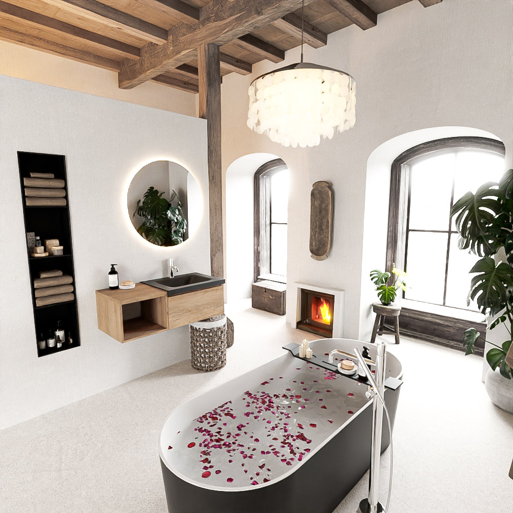 MONDIAZ BUKLA 100cm mueble de baño con módulo abierto 40 Washed Oak 1 cajón. Lavabo CLOUD derecho 1 orificio color Urban 2 MONDIAZ BUKLA 100cm mueble de baño con módulo abierto 40 Washed Oak 1 cajón. Lavabo CLOUD derecho 1 orificio color Urban - Imagen 2