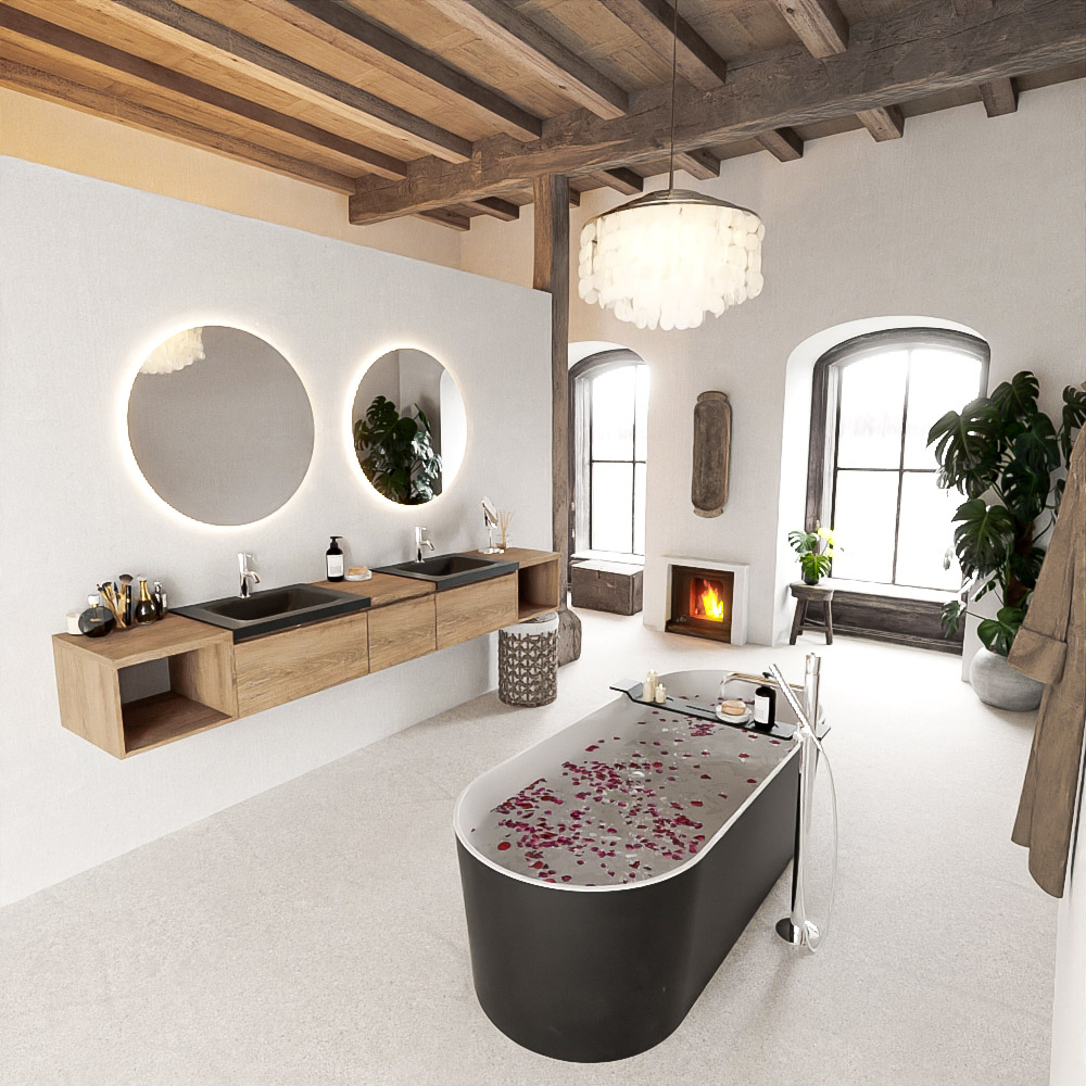 MONDIAZ BUKLA 240cm mueble de baño con módulo abierto 40 izquierda + derecho Washed Oak 3 cajones. Lavabo CLOUD duble 2 orificios color Urban 2 MONDIAZ BUKLA 240cm mueble de baño con módulo abierto 40 izquierda + derecho Washed Oak 3 cajones. Lavabo CLOUD duble 2 orificios color Urban - Imagen 2