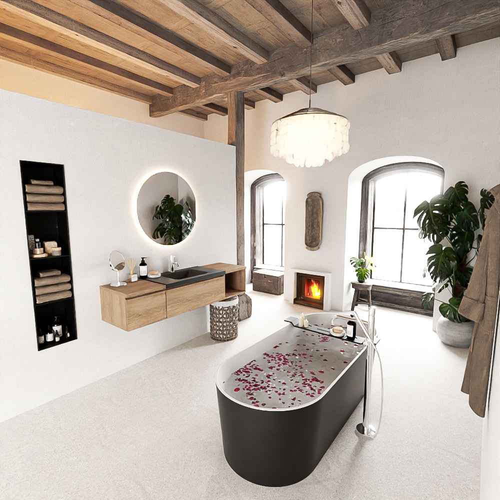 MONDIAZ BUKLA 160cm mueble de baño con módulo abierto 40 derecho Washed Oak 2 cajones. Lavabo CLOUD centro 1 orificio color Urban 2 MONDIAZ BUKLA 160cm mueble de baño con módulo abierto 40 derecho Washed Oak 2 cajones. Lavabo CLOUD centro 1 orificio color Urban - Imagen 2