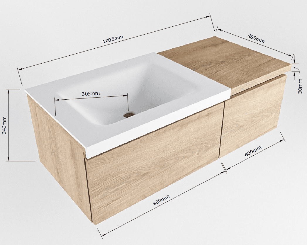 MONDIAZ BUKLA 100cm mueble de baño con módulo 40 Washed Oak 2 cajones. Lavabo CLOUD izquierda 1 orificio color Urban 8 MONDIAZ BUKLA 100cm mueble de baño con módulo 40 Washed Oak 2 cajones. Lavabo CLOUD izquierda 1 orificio color Urban - Imagen 8
