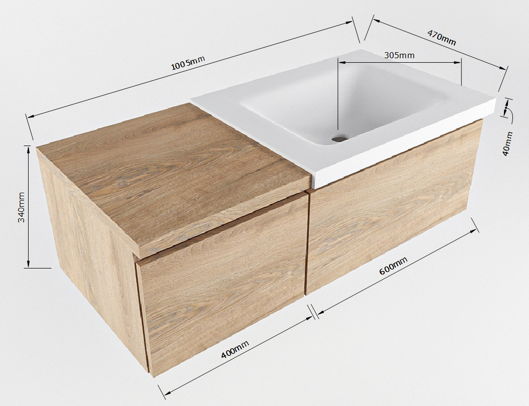 MONDIAZ BUKLA 100cm mueble de baño con módulo 40 Washed Oak 2 cajones. Lavabo CLOUD derecho sin orificios color Urban 8 MONDIAZ BUKLA 100cm mueble de baño con módulo 40 Washed Oak 2 cajones. Lavabo CLOUD derecho sin orificios color Urban - Imagen 8