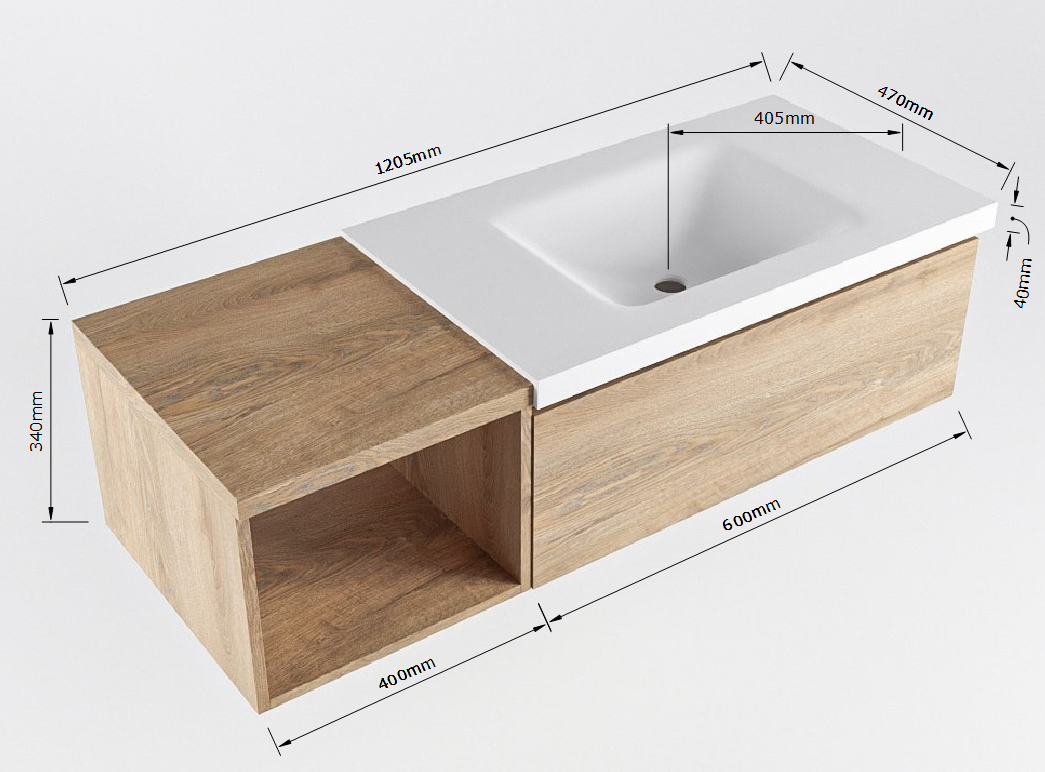 MONDIAZ BUKLA 120cm mueble de baño con módulo abierto 40 Washed Oak 1 cajón. Lavabo CLOUD derecho sin orificios color Talc 8 MONDIAZ BUKLA 120cm mueble de baño con módulo abierto 40 Washed Oak 1 cajón. Lavabo CLOUD derecho sin orificios color Talc - Imagen 8