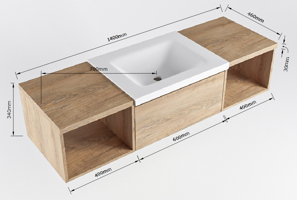 MONDIAZ BUKLA 140cm mueble de baño con módulo abierto 40 izquierda + derecho Washed Oak 1 cajón. Lavabo CLOUD centro 1 orificio color Urban 8 MONDIAZ BUKLA 140cm mueble de baño con módulo abierto 40 izquierda + derecho Washed Oak 1 cajón. Lavabo CLOUD centro 1 orificio color Urban - Imagen 8