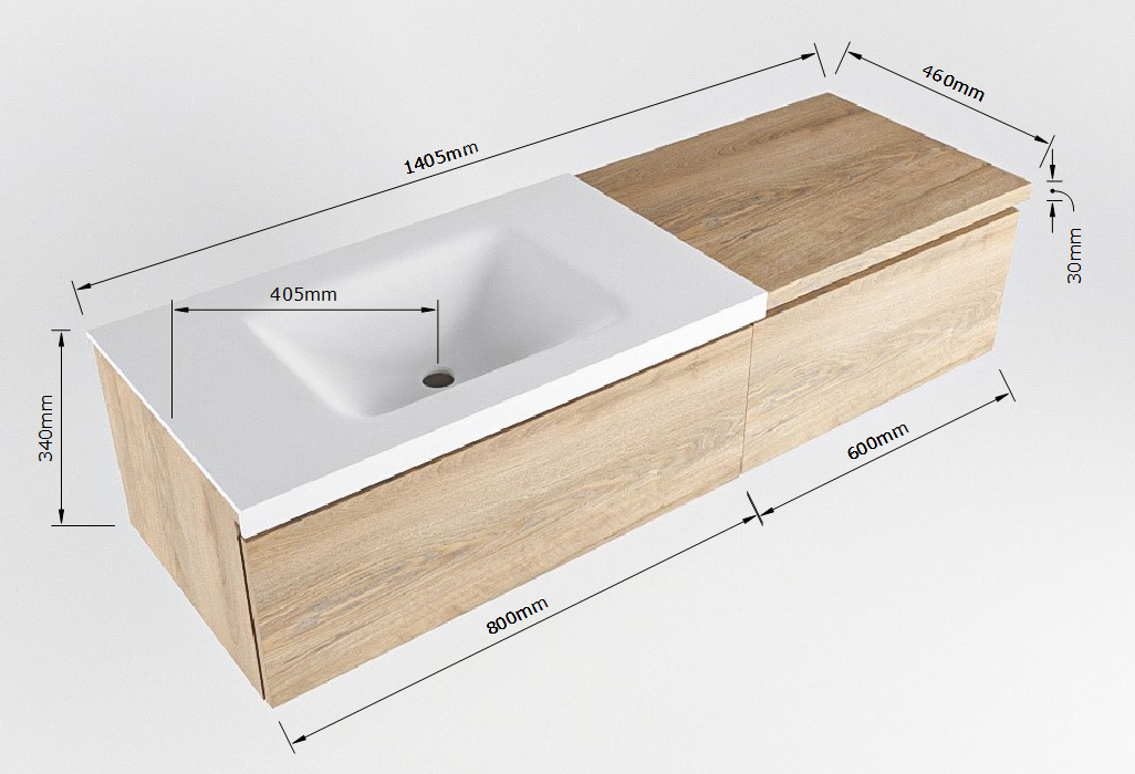 MONDIAZ BUKLA 140cm mueble de baño con módulo 60 Dark Brown 2 cajones. Lavabo CLOUD izquierda sin orificios color Talc 7 MONDIAZ BUKLA 140cm mueble de baño con módulo 60 Dark Brown 2 cajones. Lavabo CLOUD izquierda sin orificios color Talc - Imagen 7