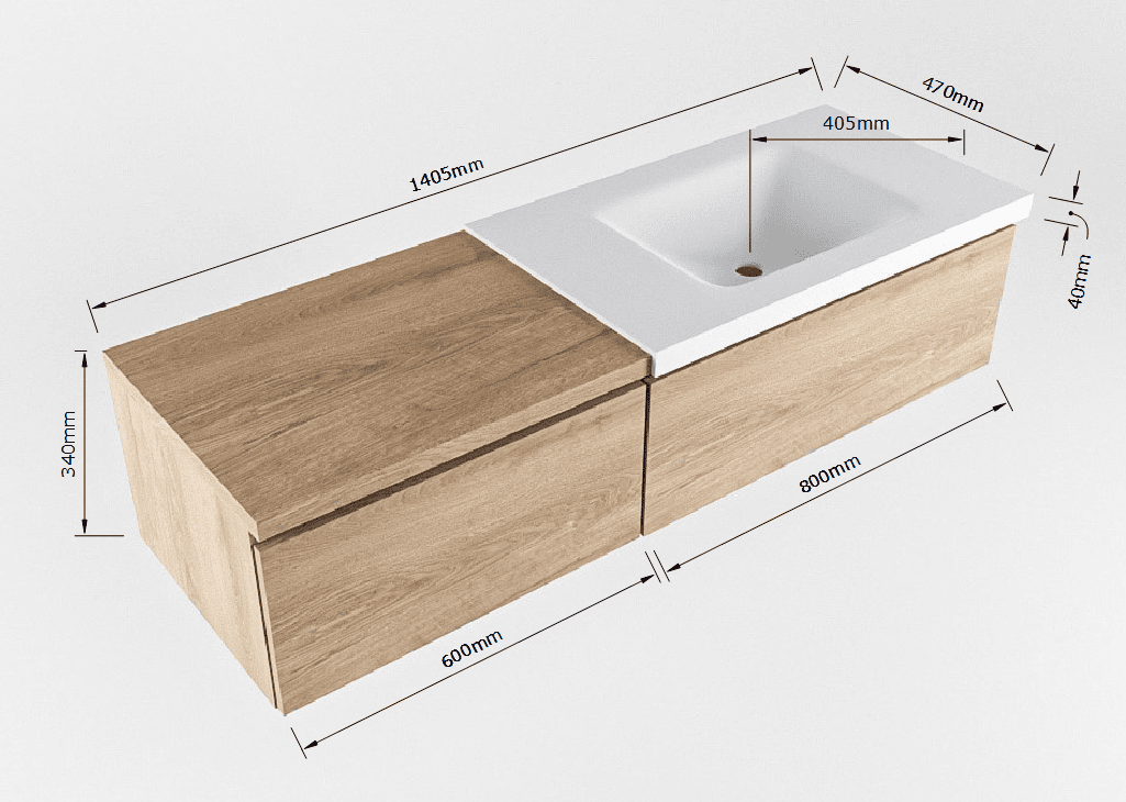MONDIAZ BUKLA 140cm mueble de baño con módulo 60 Washed Oak 2 cajones. Lavabo CLOUD derecho sin orificios color Urban 8 MONDIAZ BUKLA 140cm mueble de baño con módulo 60 Washed Oak 2 cajones. Lavabo CLOUD derecho sin orificios color Urban - Imagen 8