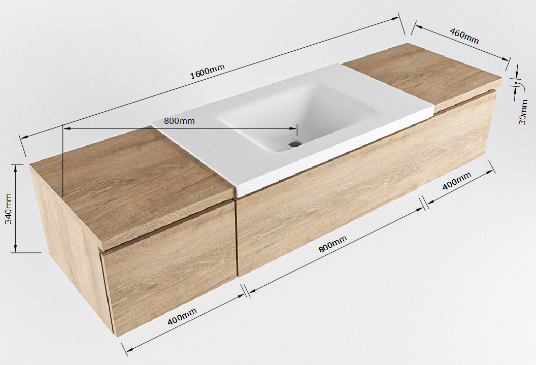 MONDIAZ BUKLA 160cm mueble de baño con módulo 40 Washed Oak 3 cajones. Lavabo CLOUD centro 1 orificio color Talc 8 MONDIAZ BUKLA 160cm mueble de baño con módulo 40 Washed Oak 3 cajones. Lavabo CLOUD centro 1 orificio color Talc - Imagen 8