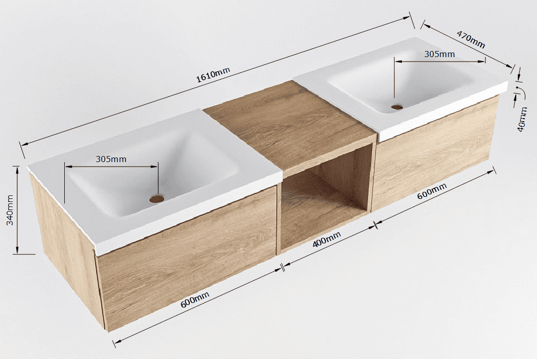 MONDIAZ BUKLA 160cm mueble de baño con módulo abierto 40 Dark Brown 2 cajones. Lavabo CLOUD duble 2 orificios color Talc 7 MONDIAZ BUKLA 160cm mueble de baño con módulo abierto 40 Dark Brown 2 cajones. Lavabo CLOUD duble 2 orificios color Talc - Imagen 7