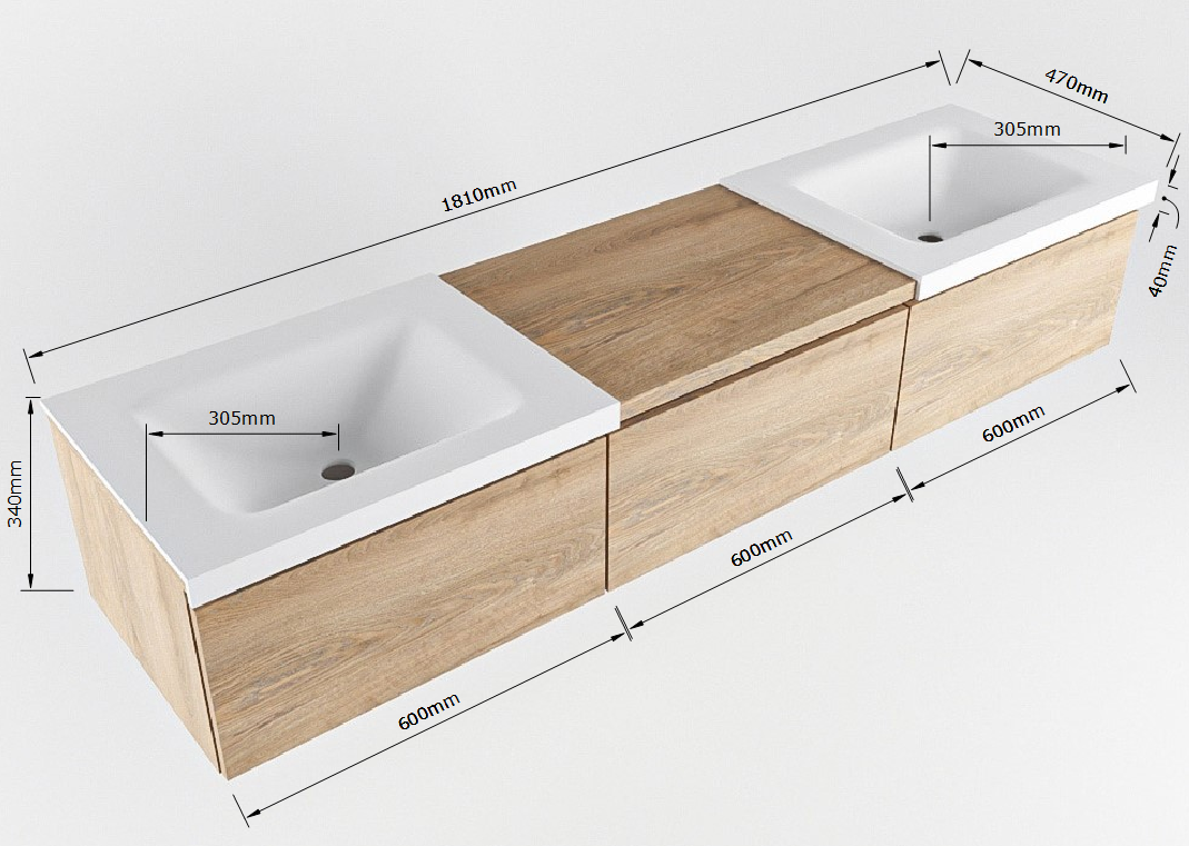 MONDIAZ BUKLA 180cm mueble de baño con módulo 60 Dark Brown 3 cajones. Lavabo CLOUD duble 1 orificio color Talc 7 MONDIAZ BUKLA 180cm mueble de baño con módulo 60 Dark Brown 3 cajones. Lavabo CLOUD duble 1 orificio color Talc - Imagen 7