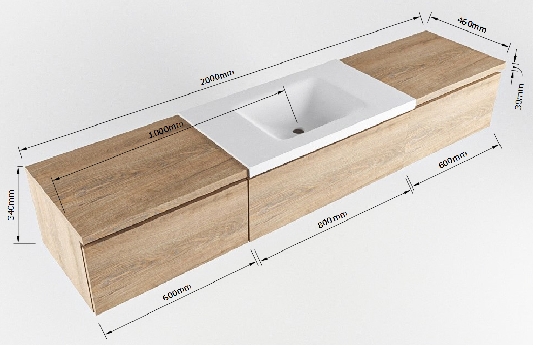 MONDIAZ BUKLA 200cm mueble de baño con módulo 60 Washed Oak 3 cajones. Lavabo CLOUD centro sin orificios color Urban 8 MONDIAZ BUKLA 200cm mueble de baño con módulo 60 Washed Oak 3 cajones. Lavabo CLOUD centro sin orificios color Urban - Imagen 8