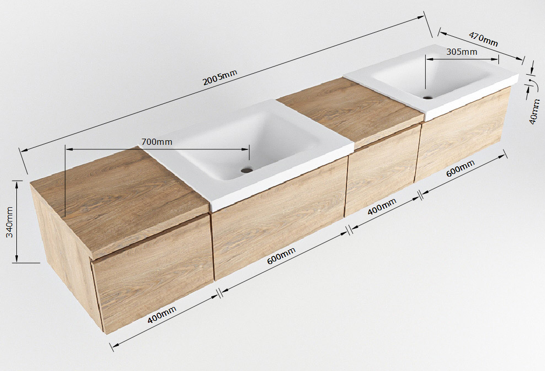 MONDIAZ BUKLA 200cm mueble de baño con módulo abierto 40 derecho Dark Brown 3 cajones. Lavabo CLOUD duble 2 orificios color Urban 7 MONDIAZ BUKLA 200cm mueble de baño con módulo abierto 40 derecho Dark Brown 3 cajones. Lavabo CLOUD duble 2 orificios color Urban - Imagen 7