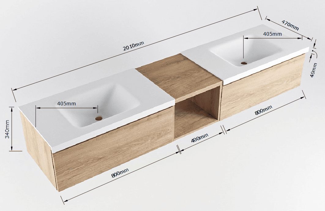 MONDIAZ BUKLA 200cm mueble de baño con módulo abierto 40 Washed Oak 2 cajones. Lavabo CLOUD duble 2 orificios color Talc 8 MONDIAZ BUKLA 200cm mueble de baño con módulo abierto 40 Washed Oak 2 cajones. Lavabo CLOUD duble 2 orificios color Talc - Imagen 8
