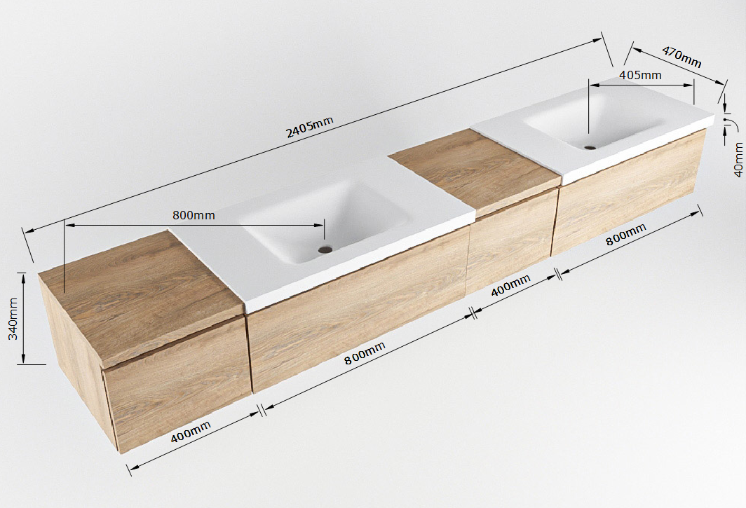 MONDIAZ BUKLA 240cm mueble de baño con módulo abierto 40 derecho Washed Oak 3 cajones. Lavabo CLOUD duble sin orificios color Urban 8 MONDIAZ BUKLA 240cm mueble de baño con módulo abierto 40 derecho Washed Oak 3 cajones. Lavabo CLOUD duble sin orificios color Urban - Imagen 8