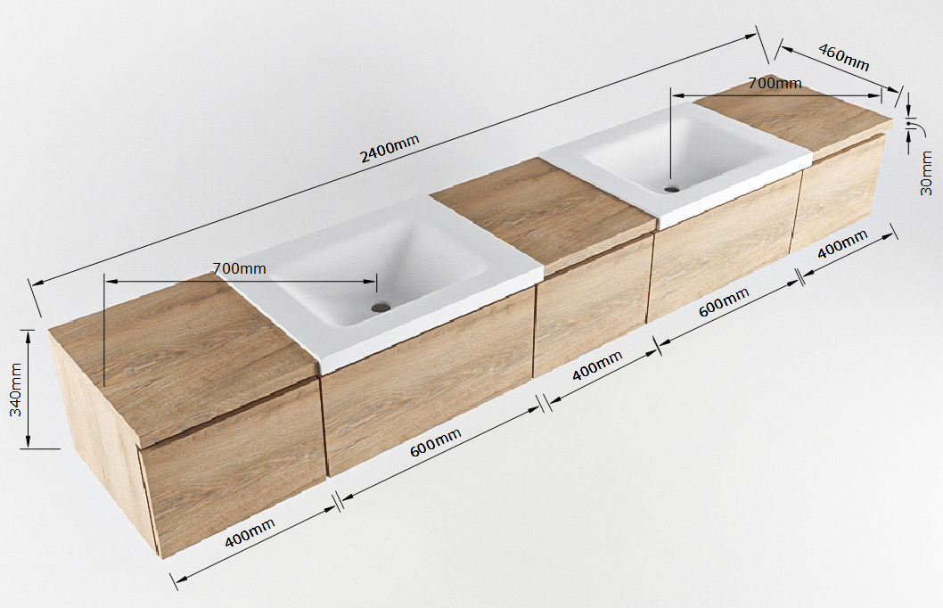 MONDIAZ BUKLA 240cm mueble de baño con módulo abierto 40 izquierda + centro + derecho Dark Brown 2 cajones. Lavabo CLOUD duble 2 orificios color Talc 7 MONDIAZ BUKLA 240cm mueble de baño con módulo abierto 40 izquierda + centro + derecho Dark Brown 2 cajones. Lavabo CLOUD duble 2 orificios color Talc - Imagen 7