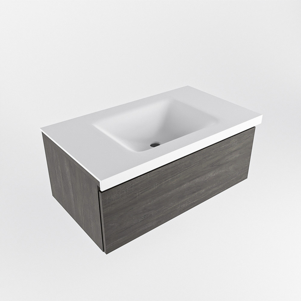 MONDIAZ BUKLA 80cm mueble de baño Dark Brown 1 cajón. Lavabo CLOUD centro sin orificios color Talc 5 MONDIAZ BUKLA 80cm mueble de baño Dark Brown 1 cajón. Lavabo CLOUD centro sin orificios color Talc - Imagen 5