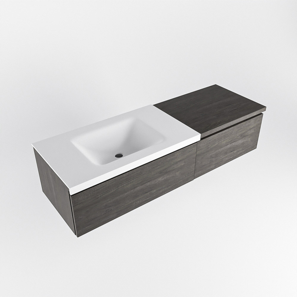 MONDIAZ BUKLA 140cm mueble de baño con módulo 60 Dark Brown 2 cajones. Lavabo CLOUD izquierda sin orificios color Talc 5 MONDIAZ BUKLA 140cm mueble de baño con módulo 60 Dark Brown 2 cajones. Lavabo CLOUD izquierda sin orificios color Talc - Imagen 5
