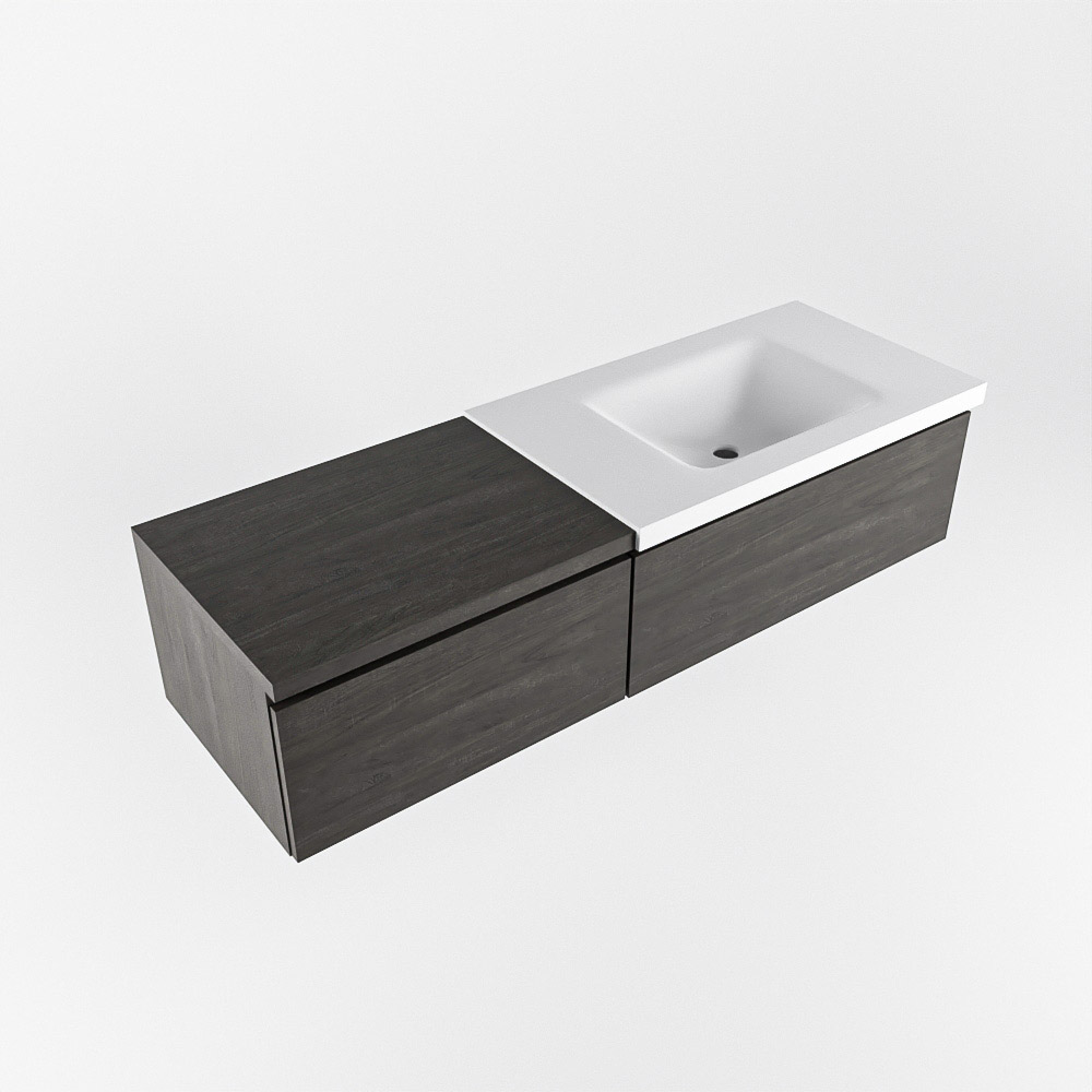 MONDIAZ BUKLA 140cm mueble de baño con módulo 60 Dark Brown 2 cajones. Lavabo CLOUD derecho sin orificios color Talc 5 MONDIAZ BUKLA 140cm mueble de baño con módulo 60 Dark Brown 2 cajones. Lavabo CLOUD derecho sin orificios color Talc - Imagen 5