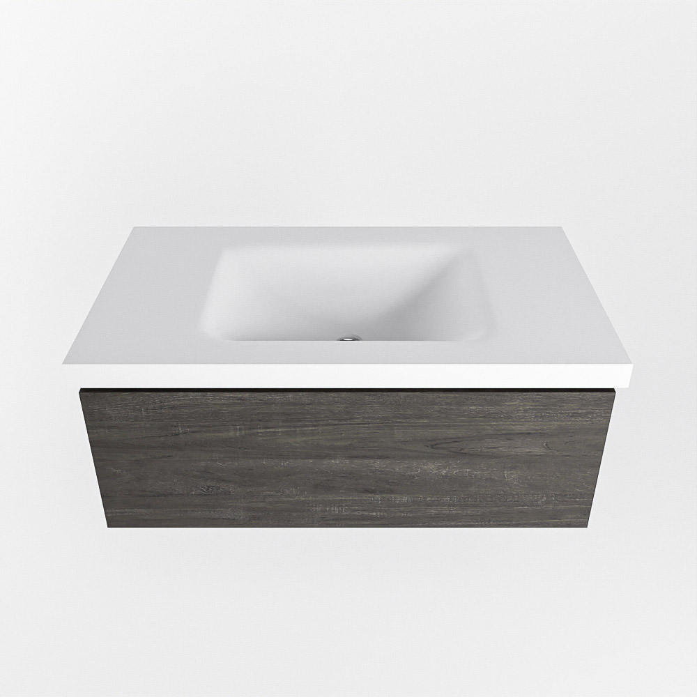 MONDIAZ BUKLA 80cm mueble de baño Dark Brown 1 cajón. Lavabo CLOUD centro sin orificios color Talc 6 MONDIAZ BUKLA 80cm mueble de baño Dark Brown 1 cajón. Lavabo CLOUD centro sin orificios color Talc - Imagen 6