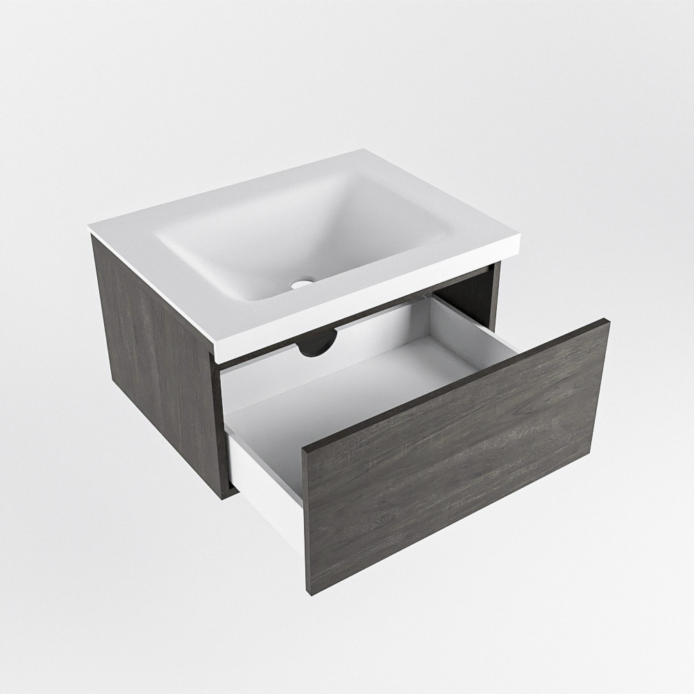 MONDIAZ BUKLA 60cm mueble de baño Dark Brown 1 cajón. Lavabo CLOUD centro sin orificios color Talc 4 MONDIAZ BUKLA 60cm mueble de baño Dark Brown 1 cajón. Lavabo CLOUD centro sin orificios color Talc - Imagen 4