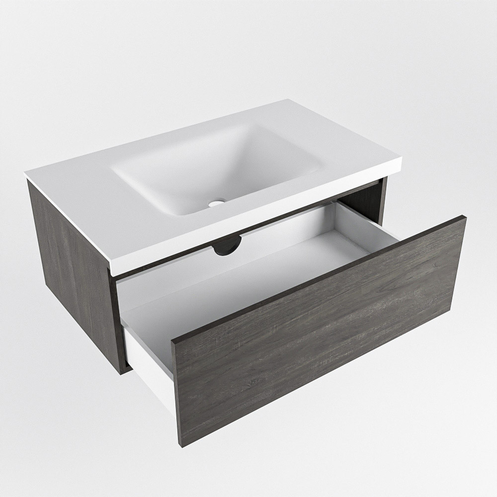 MONDIAZ BUKLA 80cm mueble de baño Dark Brown 1 cajón. Lavabo CLOUD centro sin orificios color Talc 4 MONDIAZ BUKLA 80cm mueble de baño Dark Brown 1 cajón. Lavabo CLOUD centro sin orificios color Talc - Imagen 4