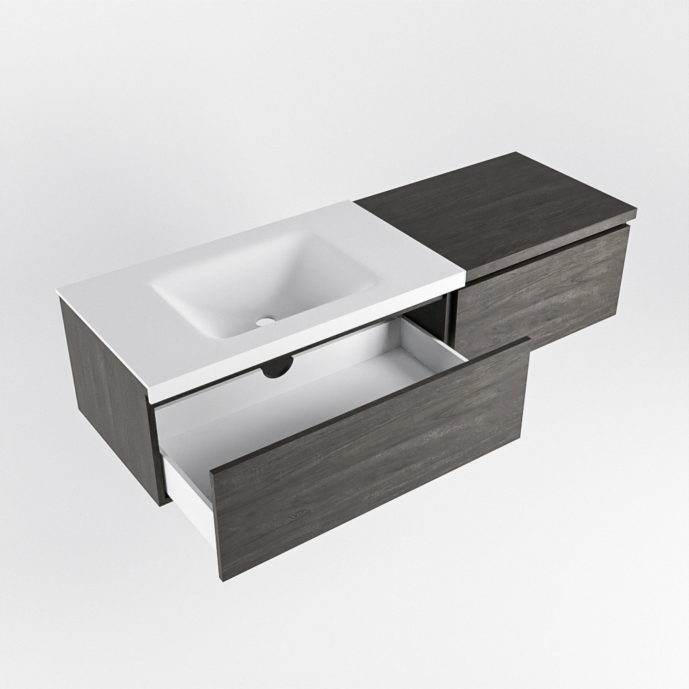 MONDIAZ BUKLA 140cm mueble de baño con módulo 60 Dark Brown 2 cajones. Lavabo CLOUD izquierda sin orificios color Talc 4 MONDIAZ BUKLA 140cm mueble de baño con módulo 60 Dark Brown 2 cajones. Lavabo CLOUD izquierda sin orificios color Talc - Imagen 4