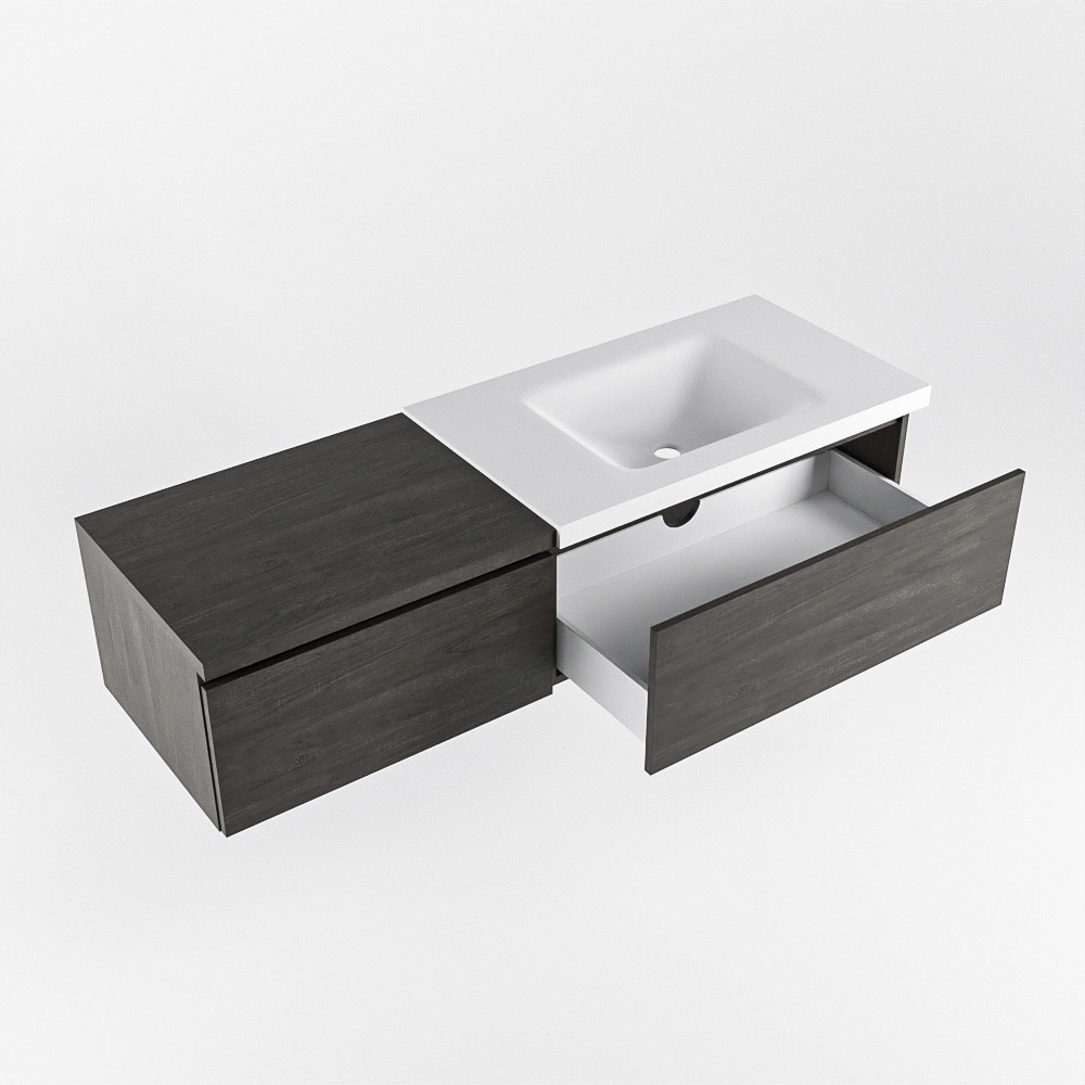 MONDIAZ BUKLA 140cm mueble de baño con módulo 60 Dark Brown 2 cajones. Lavabo CLOUD derecho sin orificios color Talc 4 MONDIAZ BUKLA 140cm mueble de baño con módulo 60 Dark Brown 2 cajones. Lavabo CLOUD derecho sin orificios color Talc - Imagen 4