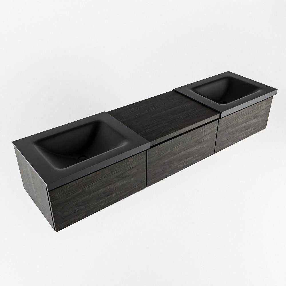 MONDIAZ BUKLA 180cm mueble de baño con módulo 60 Dark Brown 3 cajones. Lavabo CLOUD duble sin orificios color Urban 5 MONDIAZ BUKLA 180cm mueble de baño con módulo 60 Dark Brown 3 cajones. Lavabo CLOUD duble sin orificios color Urban - Imagen 5