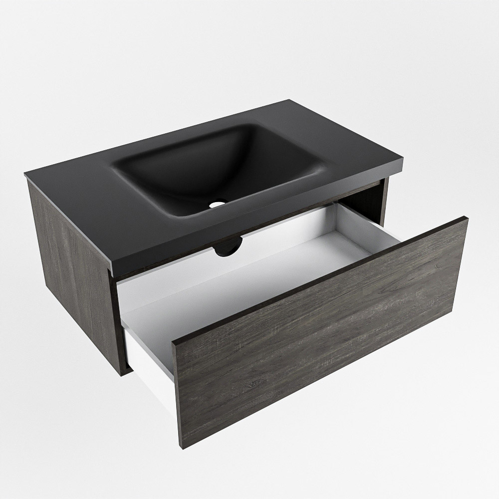 MONDIAZ BUKLA 80cm mueble de baño Dark Brown 1 cajón. Lavabo CLOUD centro sin orificios color Urban 4 MONDIAZ BUKLA 80cm mueble de baño Dark Brown 1 cajón. Lavabo CLOUD centro sin orificios color Urban - Imagen 4