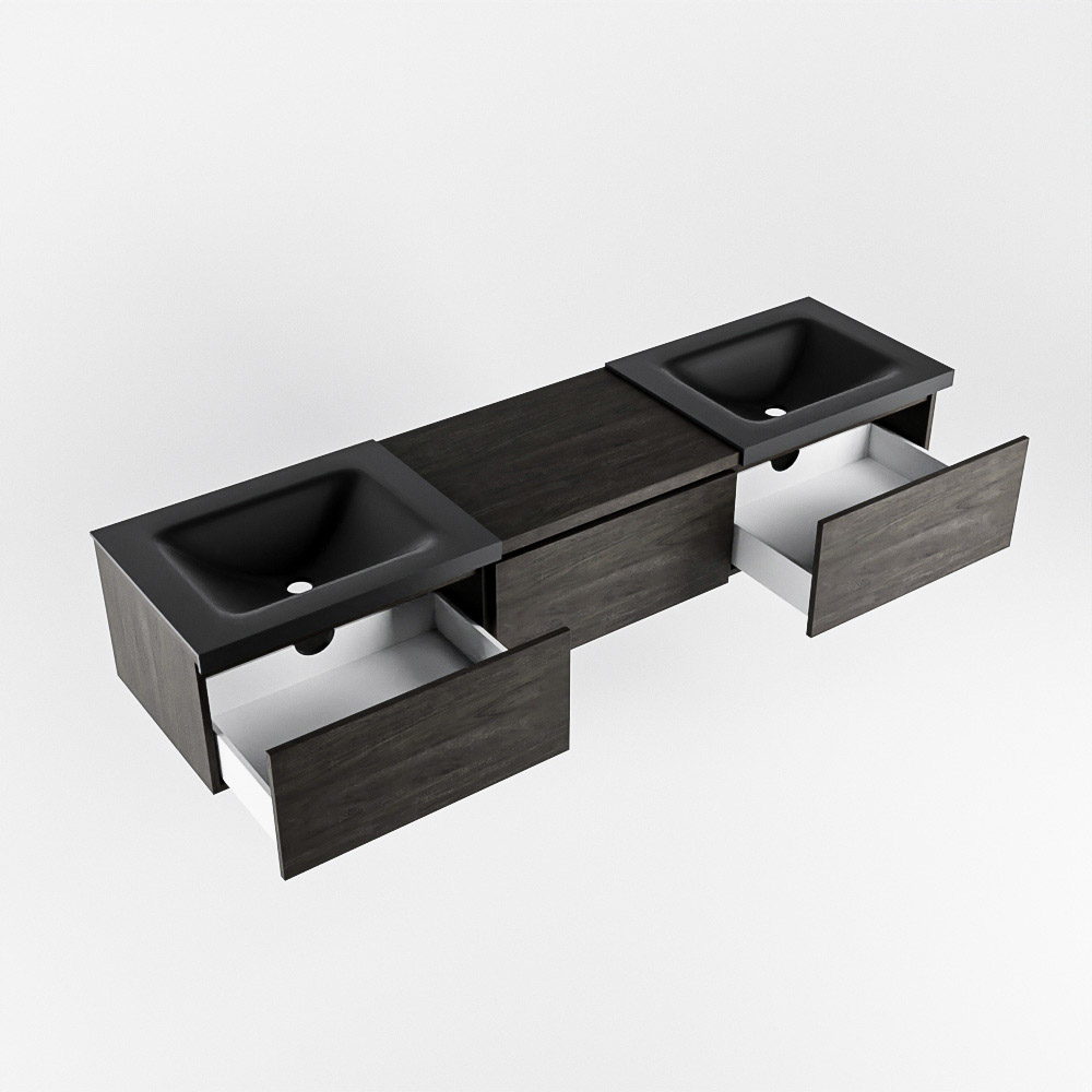 MONDIAZ BUKLA 180cm mueble de baño con módulo 60 Dark Brown 3 cajones. Lavabo CLOUD duble sin orificios color Urban 4 MONDIAZ BUKLA 180cm mueble de baño con módulo 60 Dark Brown 3 cajones. Lavabo CLOUD duble sin orificios color Urban - Imagen 4
