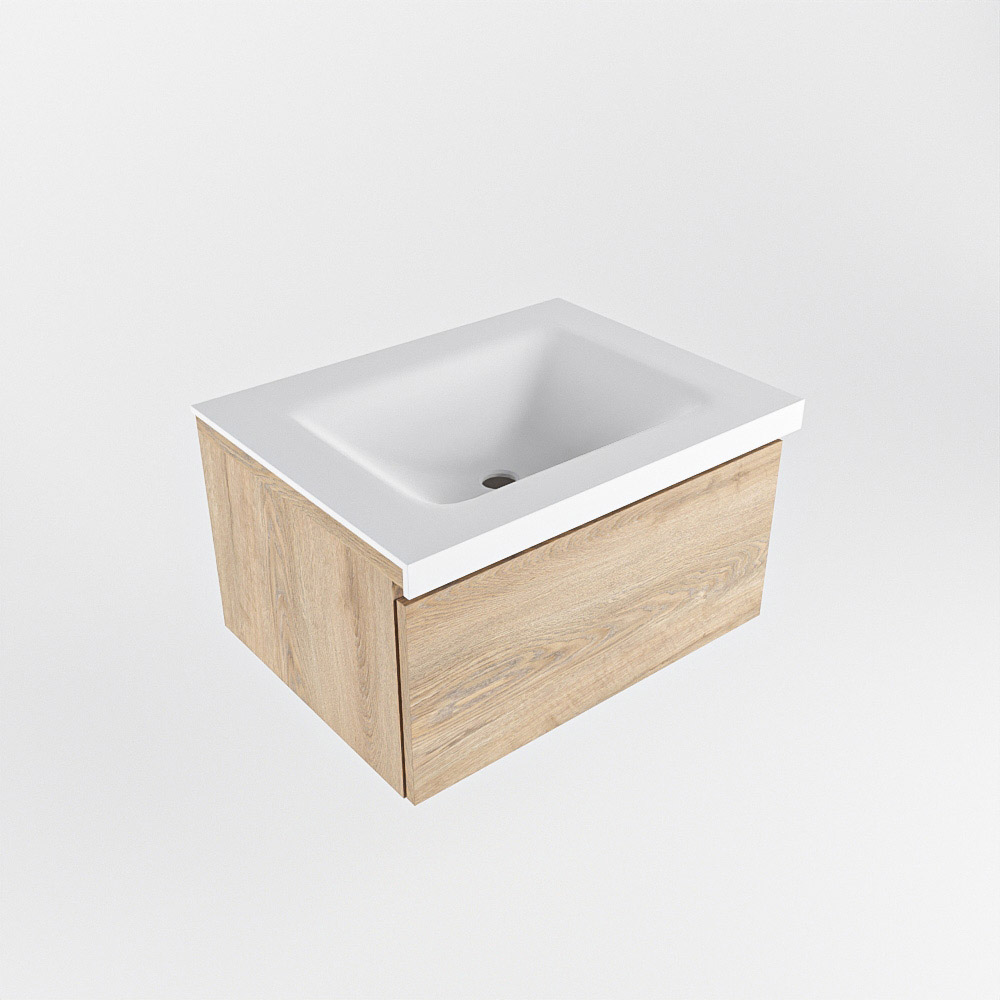 MONDIAZ BUKLA 60cm mueble de baño Washed Oak 1 cajón. Lavabo CLOUD centro sin orificios color Talc 5 MONDIAZ BUKLA 60cm mueble de baño Washed Oak 1 cajón. Lavabo CLOUD centro sin orificios color Talc - Imagen 5