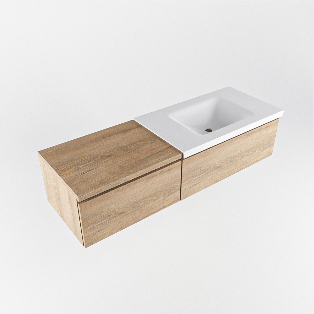 MONDIAZ BUKLA 140cm mueble de baño con módulo 60 Washed Oak 2 cajones. Lavabo CLOUD derecho 1 orificio color Talc 5 MONDIAZ BUKLA 140cm mueble de baño con módulo 60 Washed Oak 2 cajones. Lavabo CLOUD derecho 1 orificio color Talc - Imagen 5