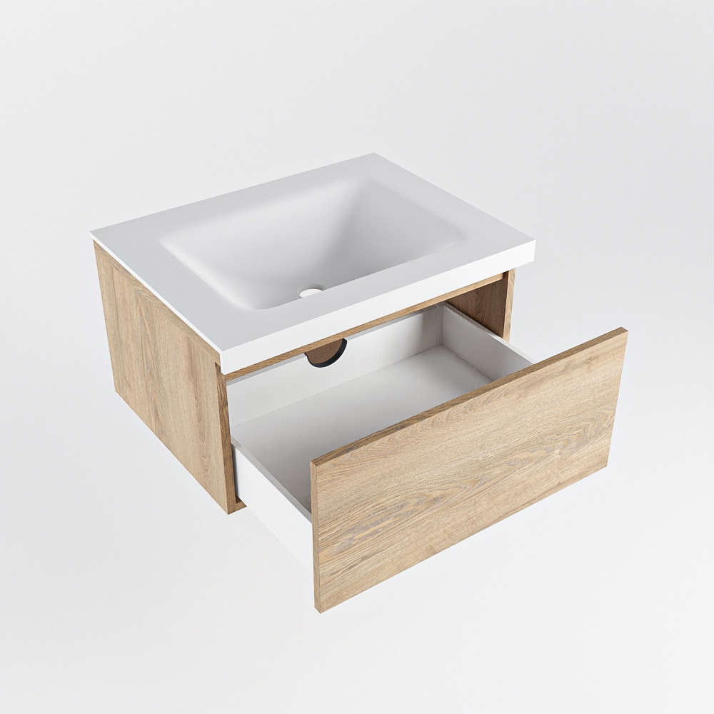 MONDIAZ BUKLA 60cm mueble de baño Washed Oak 1 cajón. Lavabo CLOUD centro sin orificios color Talc 4 MONDIAZ BUKLA 60cm mueble de baño Washed Oak 1 cajón. Lavabo CLOUD centro sin orificios color Talc - Imagen 4