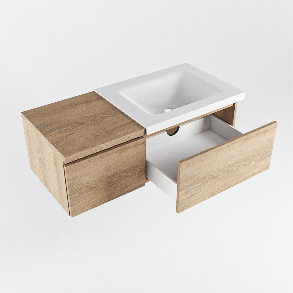 MONDIAZ BUKLA 100cm mueble de baño con módulo 40 Washed Oak 2 cajones. Lavabo CLOUD derecho 1 orificio color Talc 4 MONDIAZ BUKLA 100cm mueble de baño con módulo 40 Washed Oak 2 cajones. Lavabo CLOUD derecho 1 orificio color Talc - Imagen 4