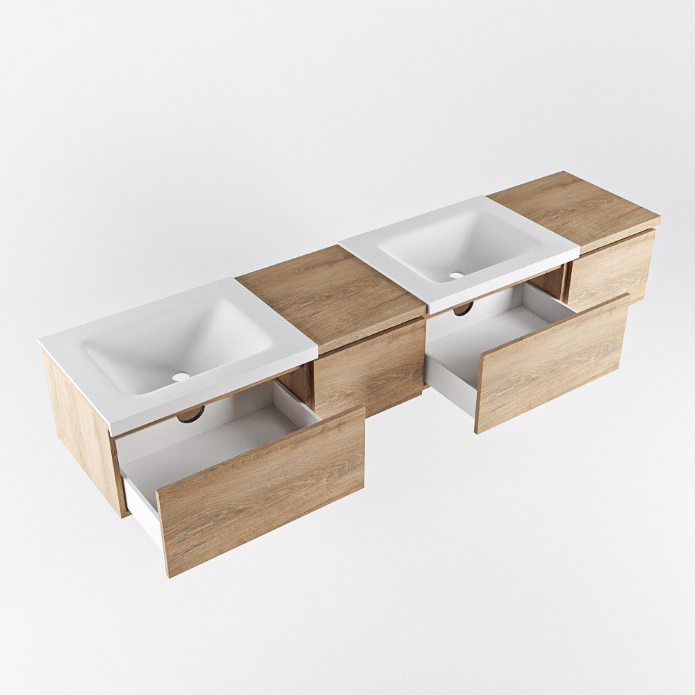 MONDIAZ BUKLA 200cm mueble de baño con módulo 40 izquierda Washed Oak 4 cajones. Lavabo CLOUD duble sin orificios color Talc 4 MONDIAZ BUKLA 200cm mueble de baño con módulo 40 izquierda Washed Oak 4 cajones. Lavabo CLOUD duble sin orificios color Talc - Imagen 4