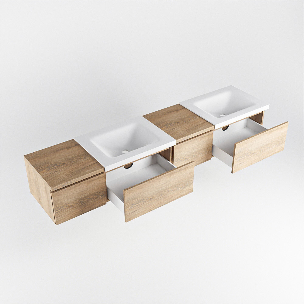 MONDIAZ BUKLA 200cm mueble de baño con módulo 40 derecho Washed Oak 4 cajones. Lavabo CLOUD duble sin orificios color Talc 4 MONDIAZ BUKLA 200cm mueble de baño con módulo 40 derecho Washed Oak 4 cajones. Lavabo CLOUD duble sin orificios color Talc - Imagen 4