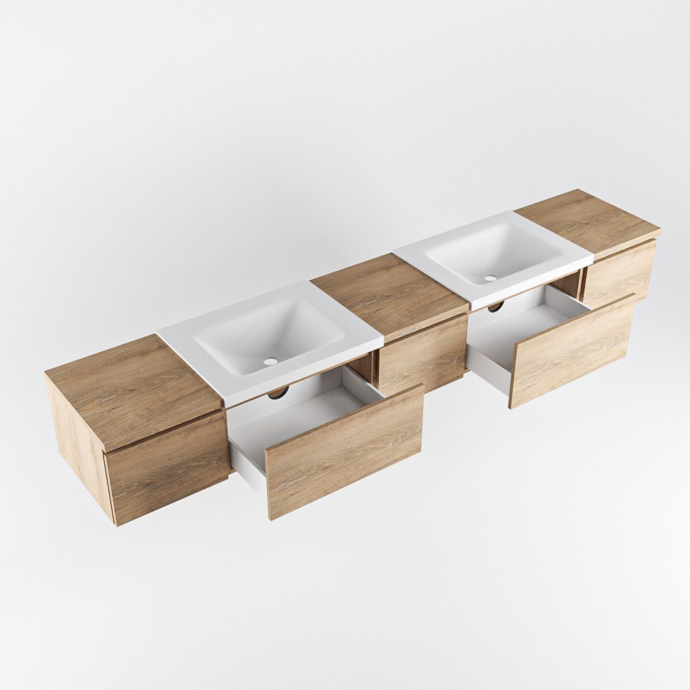 MONDIAZ BUKLA 240cm mueble de baño con módulo 40 Washed Oak 5 cajones. Lavabo CLOUD duble 2 orificios color Talc 4 MONDIAZ BUKLA 240cm mueble de baño con módulo 40 Washed Oak 5 cajones. Lavabo CLOUD duble 2 orificios color Talc - Imagen 4