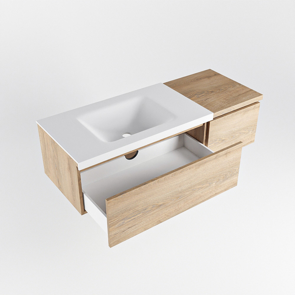 MONDIAZ BUKLA 120cm mueble de baño con módulo 40 Washed Oak 2 cajones. Lavabo CLOUD izquierda 1 orificio color Talc 4 MONDIAZ BUKLA 120cm mueble de baño con módulo 40 Washed Oak 2 cajones. Lavabo CLOUD izquierda 1 orificio color Talc - Imagen 4