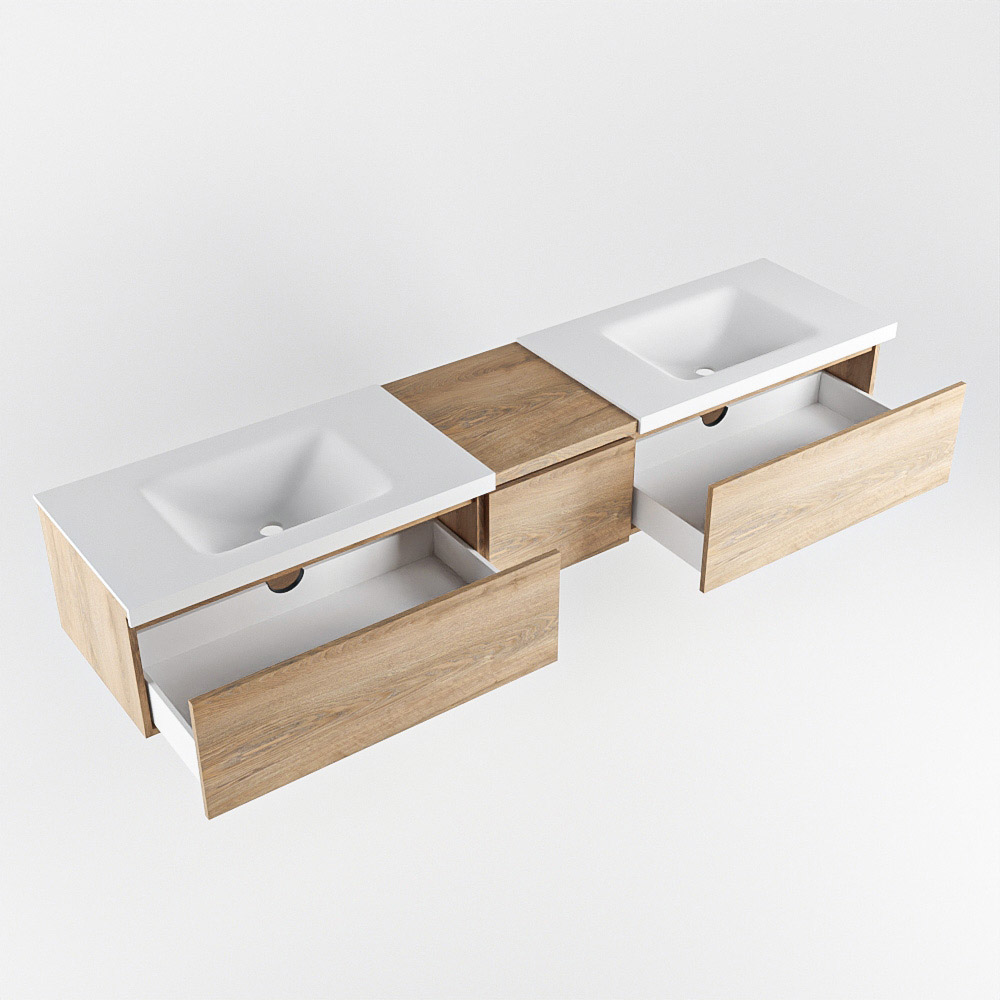 MONDIAZ BUKLA 200cm mueble de baño con módulo 40 Washed Oak 3 cajones. Lavabo CLOUD duble sin orificios color Talc 4 MONDIAZ BUKLA 200cm mueble de baño con módulo 40 Washed Oak 3 cajones. Lavabo CLOUD duble sin orificios color Talc - Imagen 4