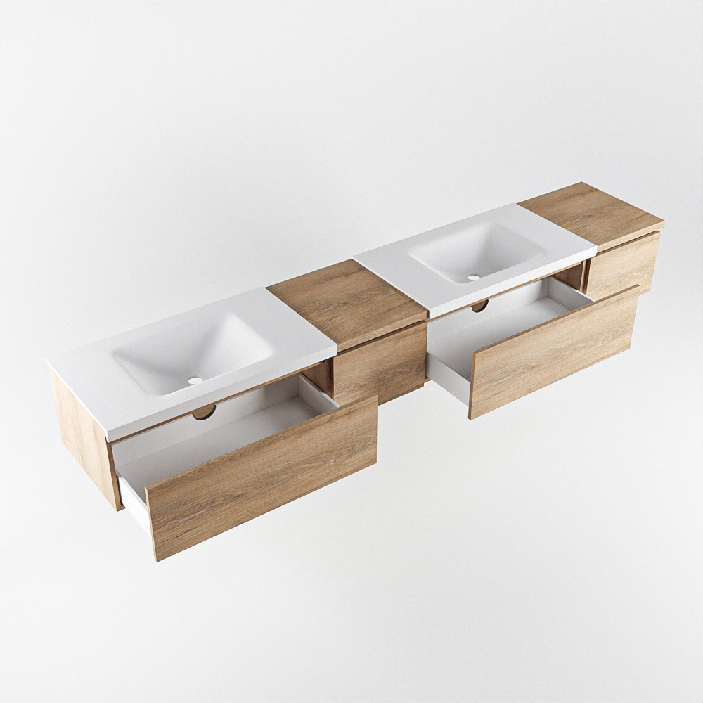 MONDIAZ BUKLA 240cm mueble de baño con módulo 40 izquierda Washed Oak 4 cajones. Lavabo CLOUD duble 2 orificios color Talc 4 MONDIAZ BUKLA 240cm mueble de baño con módulo 40 izquierda Washed Oak 4 cajones. Lavabo CLOUD duble 2 orificios color Talc - Imagen 4